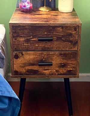 Set of 2 Vintage Bedside Table W/ 2 Drawer Storage, Home Furniture Nightstands
