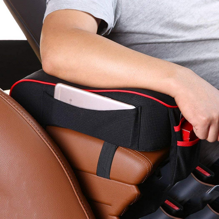 Car Armrest Cushion with Phone Holder Storage Bag