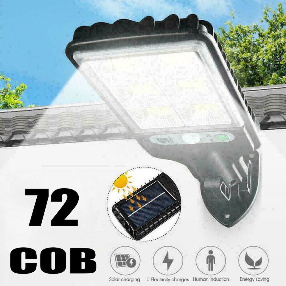 Solar Cob Led Motion Sensor Light Outdoor Garden Security Wall Street Lamp