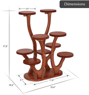 🌱🌵Bamboo 8 Potted Mini Plant Stand Rack Multiple Flower Pot Holder