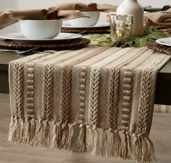 Gorgeous Farmhouse Hand Woven Neutral Rustic Boho Cotton Table Runner | Holidays Decor -15x72"