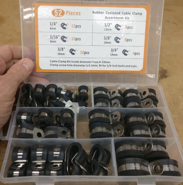 NEW❗❗ 52pcs Cable Clamps Assortment Kit Hose Clamps 304 Stainless Steel With Rubber Cushion, Pipe Clamp in 6 Sizes