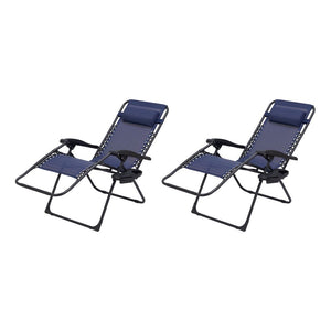 Zero Gravity Chair Set Of 2 Folding Lawn Lounge Blue Patio Outdoor Camp Reclining Chaise Porch