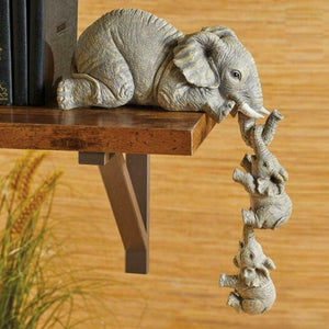 3 Pcs Elephant Sitter Statue Hand-Painted Figurines- Mother and Two Babies