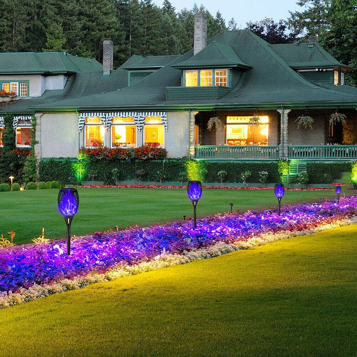 Set of 2 12LED Solar Flame Torch Light Blue Flickering Night Lamp Yard Decor