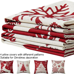 Set of 4 Farmhouse Christmas Decor Tree Deer Snowflakes Rustic Xmas Pillow Case 18x18