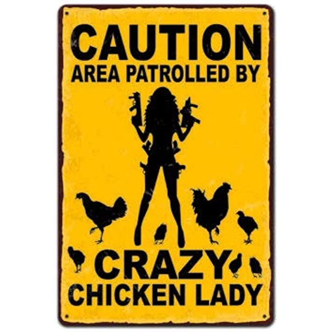 Vintage Forest Park Warning Metal Tin Sign Caution Area patrolled Crazy Chicken Lady Pub 8x12 Inch