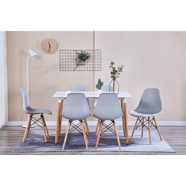 Gorgeous Set of 4 Dining Chairs With Solid Wood Legs, Indoor/Outdoor Kitchen Chairs, Sturdy, Gray