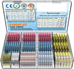 210Pcs Heat Shrink Butt Crimp Connectors Mixed w/ Solder Seal Wire Connectors