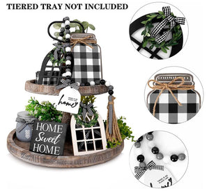 5 Pieces Black White Farmhouse Tiered Tray Decor Items