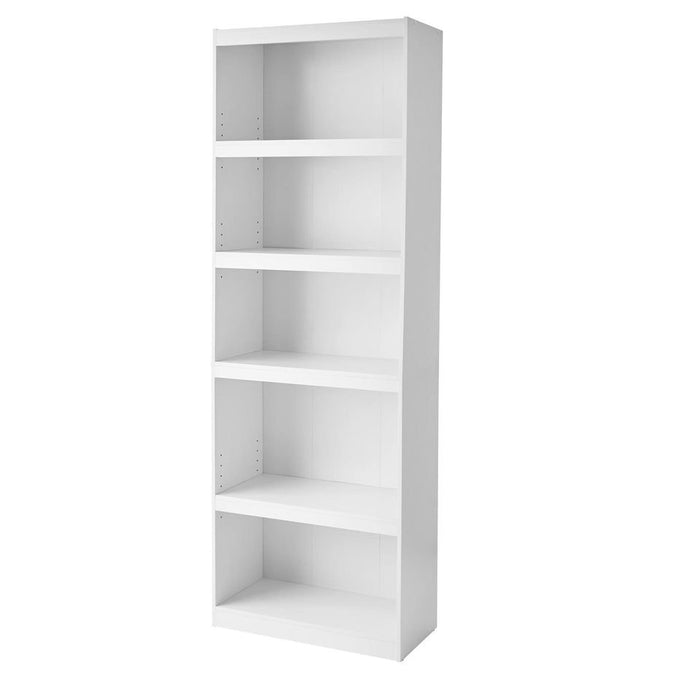Tall Bookshelf Bookcase 5-Shelf Sturdy Storage Closed Case 3 Adjustable Display Shelves White