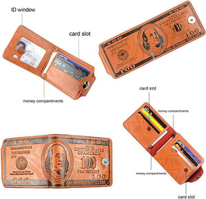 US Dollar Bill Wallet Billfold Leather, Credit Card & Photo Holder for Men