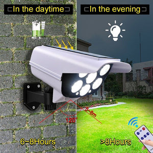 NEW Solar Motion Sensor Light LED Security Wall Street Yard Outdoor Lamp Dummy Camera+Remote