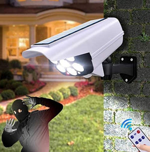 NEW Solar Motion Sensor Light LED Security Wall Street Yard Outdoor Lamp Dummy Camera+Remote
