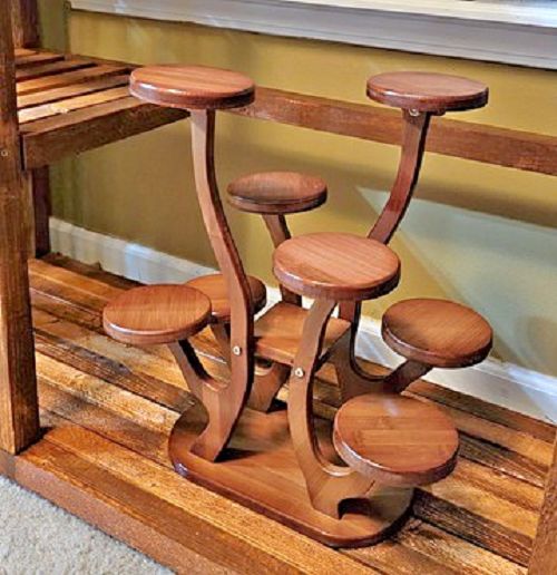 🌱🌵Bamboo 8 Potted Mini Plant Stand Rack Multiple Flower Pot Holder