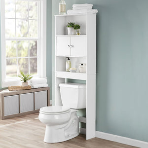 Over the Toilet Storage Bathroom Space Saver Cabinet with 3 Fixed Shelves, White