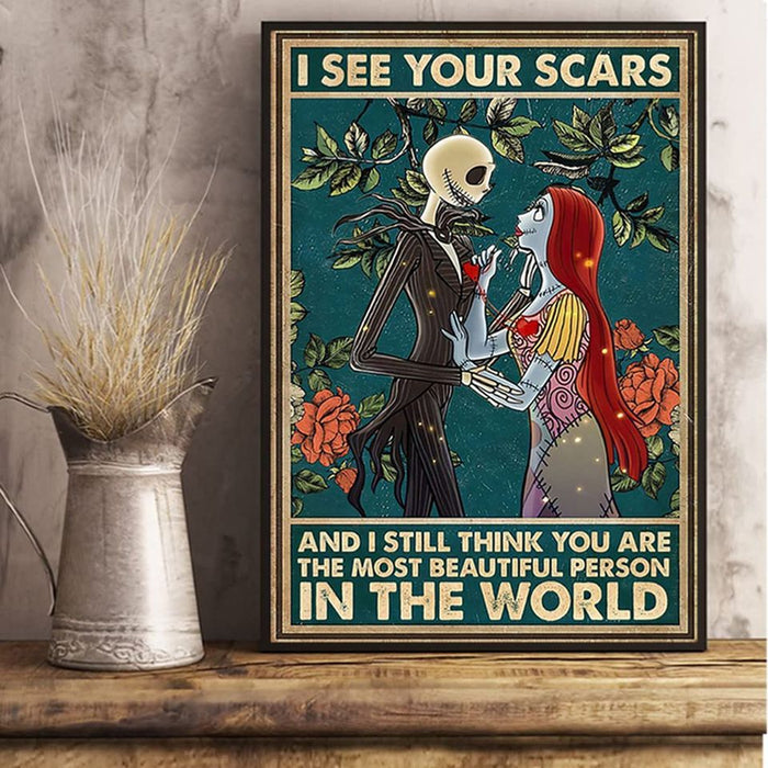 🌸CLEARANCE SALE! Jack Skellington and Sally I See Your Scars Metal Tin Sign🌸