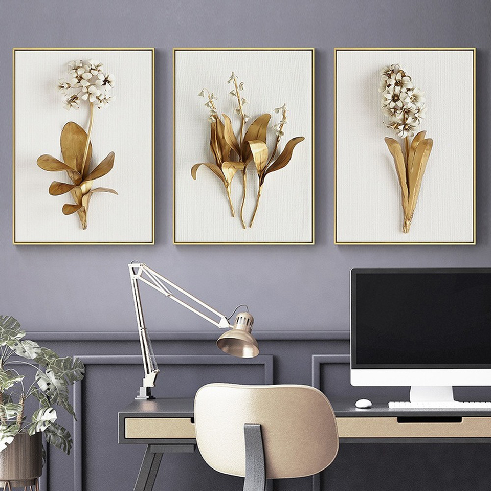 ✱Clearance Sale!!✱ 3 Pieces/Set Golden Flower Canvas Painting Wall Art!
