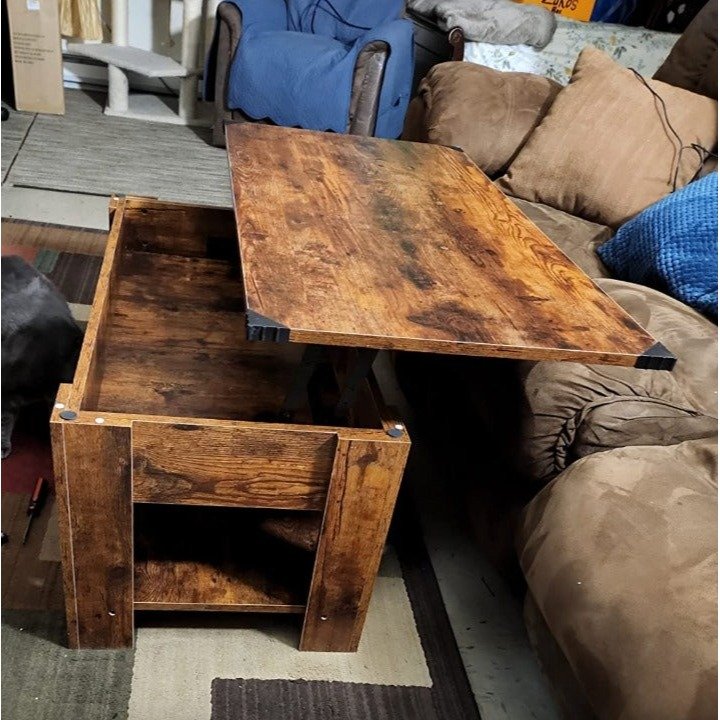 (New) Deluxe Rustic Coffee Table Lift Up Storage Chest Laptop Stand All-In-One