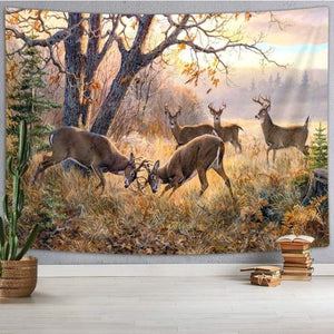 🙏LARGEST Animal Deer Tapestry Wildlife Theme Elk Herd Home Decor Wall Backdrop 60x71"🙏