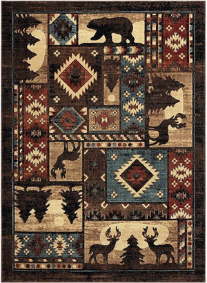 Buffalo Bear and wildlife area rug for Home and Farmhouse decoration 1'8"x2'7" (Brown/Red)