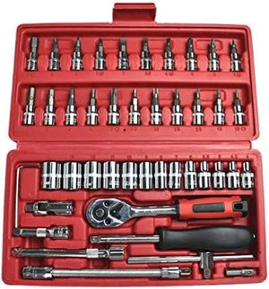 46pcs 1/4-Inch Socket Set Car Repair Tool Ratchet Wrench Combo Tools Kit Auto Repairing
