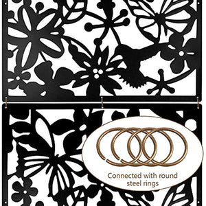 Hanging Room Divider 12 Pcs Flower Carving Pattern Panels Decorative Wall Screen Decor Black