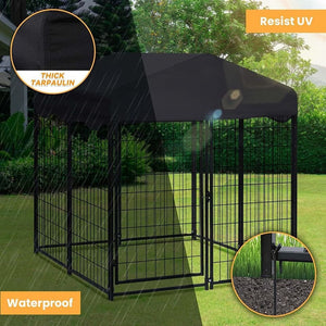 Large Dog Kennel Dog House 4ft x 4.2ft x 4.45ft Heavy Duty Metal Dog Crate Cage with Roof