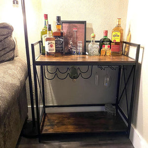 NEW Wine Bar and Glass Serving Cart Trolly Industrial X-Frame