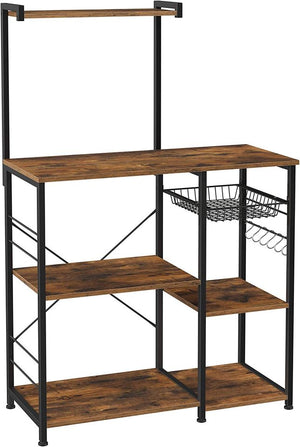 Baker's Rack Kitchen Cart, Microwave Kitchen Shelves Spices Workstation Organizer with Hooks