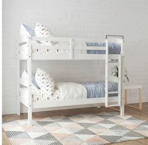 Wood Twin Over Twin White Bunk Bed Separate Stacked Family Kids Bedroom Furniture Brand New