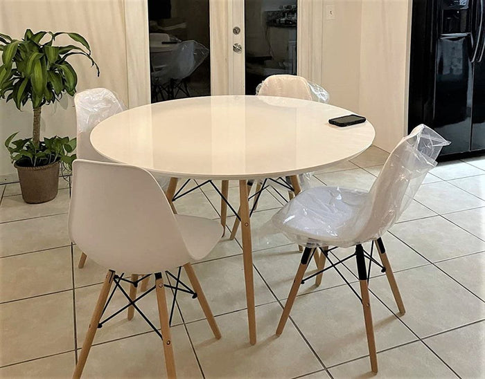 42" Deluxe Solid Wood Mid-Century Dining Table, Large Round Table With 4 Sturdy Legs, Chic