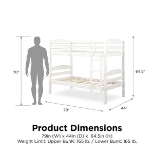 Wood Twin Over Twin White Bunk Bed Separate Stacked Family Kids Bedroom Furniture Brand New