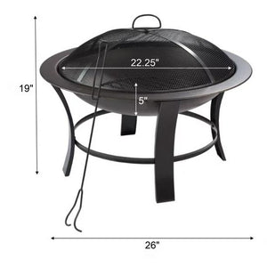 Wood Burning Fire Pit 26" Metal Round Easy Assemble Lightweight Outdoor Decor