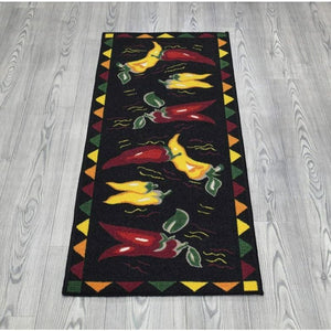 Hot Peppers Design Kitchen Runner Rug, 20" X 59", Black