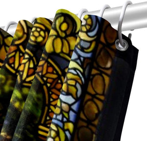 72x72in Stained Glass Shower Curtain with Hook Waterproof