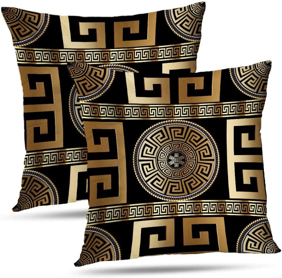 Set of 2 Greek-Key Throw Pillow Covers Pillowcases 18 x 18 inch, Black