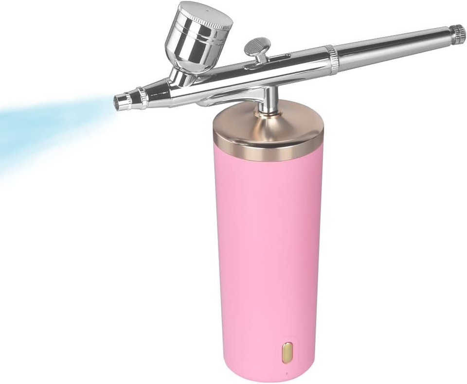 💯NEW🚩Rechargeable Handheld Airbrush Set, Use for Makeup, Tattoo Barber - Pink