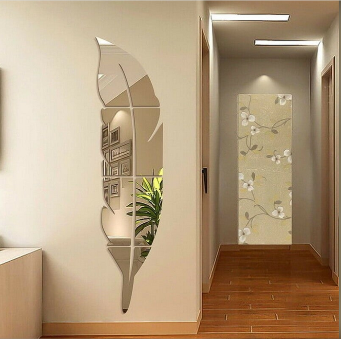 3D DIY Removable Feather Mirror Home Room Decal Self-Adhesive Art Stickers Wall Decor