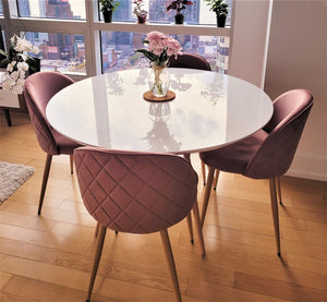 42" Deluxe Solid Wood Mid-Century Dining Table, Large Round Table With 4 Sturdy Legs, Chic