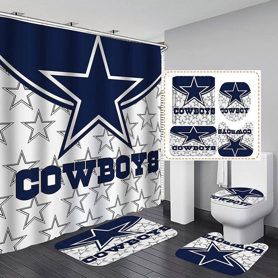 �NEW� Set of 4 Texas Star Shower Curtain Set with Non Slip Bathroom Toilet Rugs