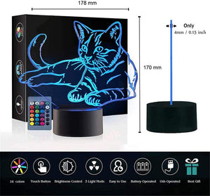 Cat 3D Illusion Table Lamp, Gawell 16 Colors Changing Touch with Remote Control