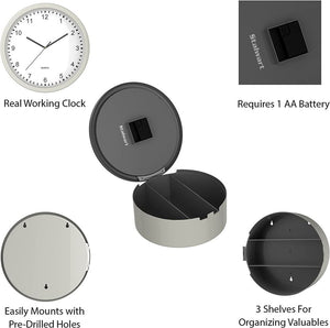 "10-Inch Battery-Operated Analog Clock with Hidden Wall Safe for Jewelry, Cash "
