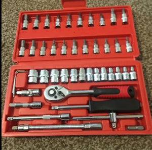 46pcs 1/4-Inch Socket Set Car Repair Tool Ratchet Wrench Combo Tools Kit Auto Repairing