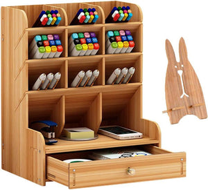 Wooden Pen Organizer, Multi-Functional DIY Pen Holder Box
