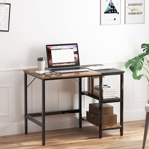 47" Solid Heavy-Duty Reversible Computer Desk With Adjustable Shelves, Sturdy PC Desk, Rustic/Black