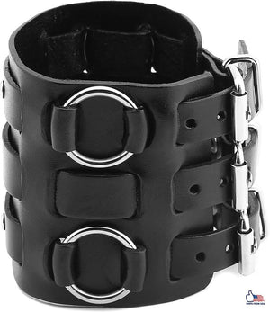 Adjustable Men's Alloy Ring Genuine Leather Bracelet Bangle Cuff Silver Tone