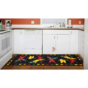 Hot Peppers Design Kitchen Runner Rug, 20" X 59", Black