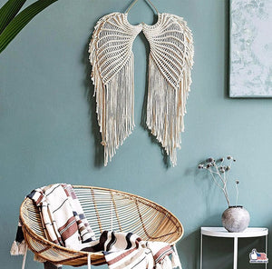 Angel Wings Macrame Wall Hanging Tapestry, Macrame Woven Boho Angel Wings Tapestry Long Tassels