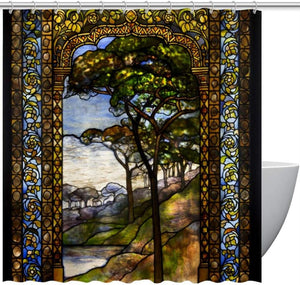 72x72in Stained Glass Shower Curtain with Hook Waterproof